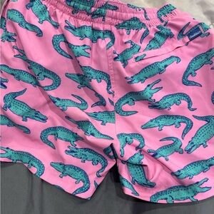 Chubbies Pink and Teal Alligator Swim Shorts
